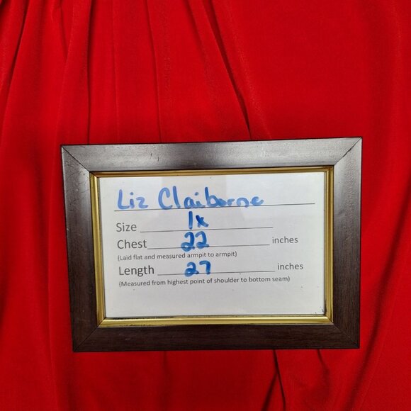 Liz Claiborne 1x Blouse Red Business Top Zipper Rouched Gathered Neck Womens - Picture 7 of 8